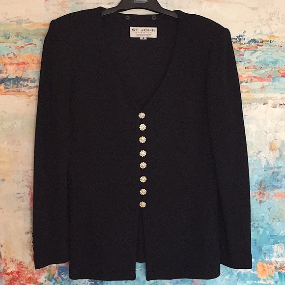 St John Evening Jacket Crystal Buttons Detachable Reverse Collar Sz 4 EC! - Picture 4 of 12
